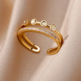 Fashion Gold Color Stainless Steel Ring with Crystal Zircon