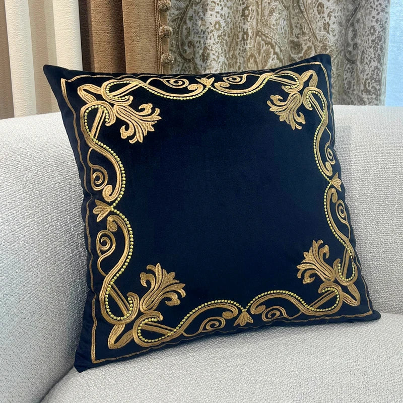 Luxurious European Embroidery Velvet Cushion Case 1 Pc Set