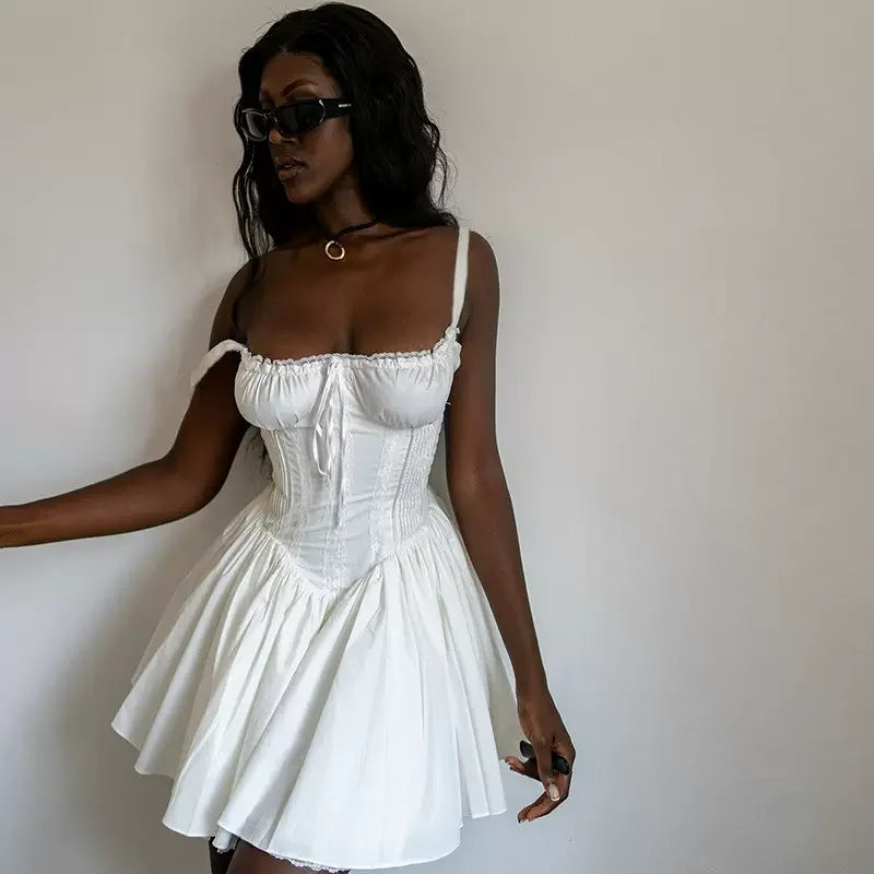 Women Summer Lace Corset Mini Dress - Tuscany
