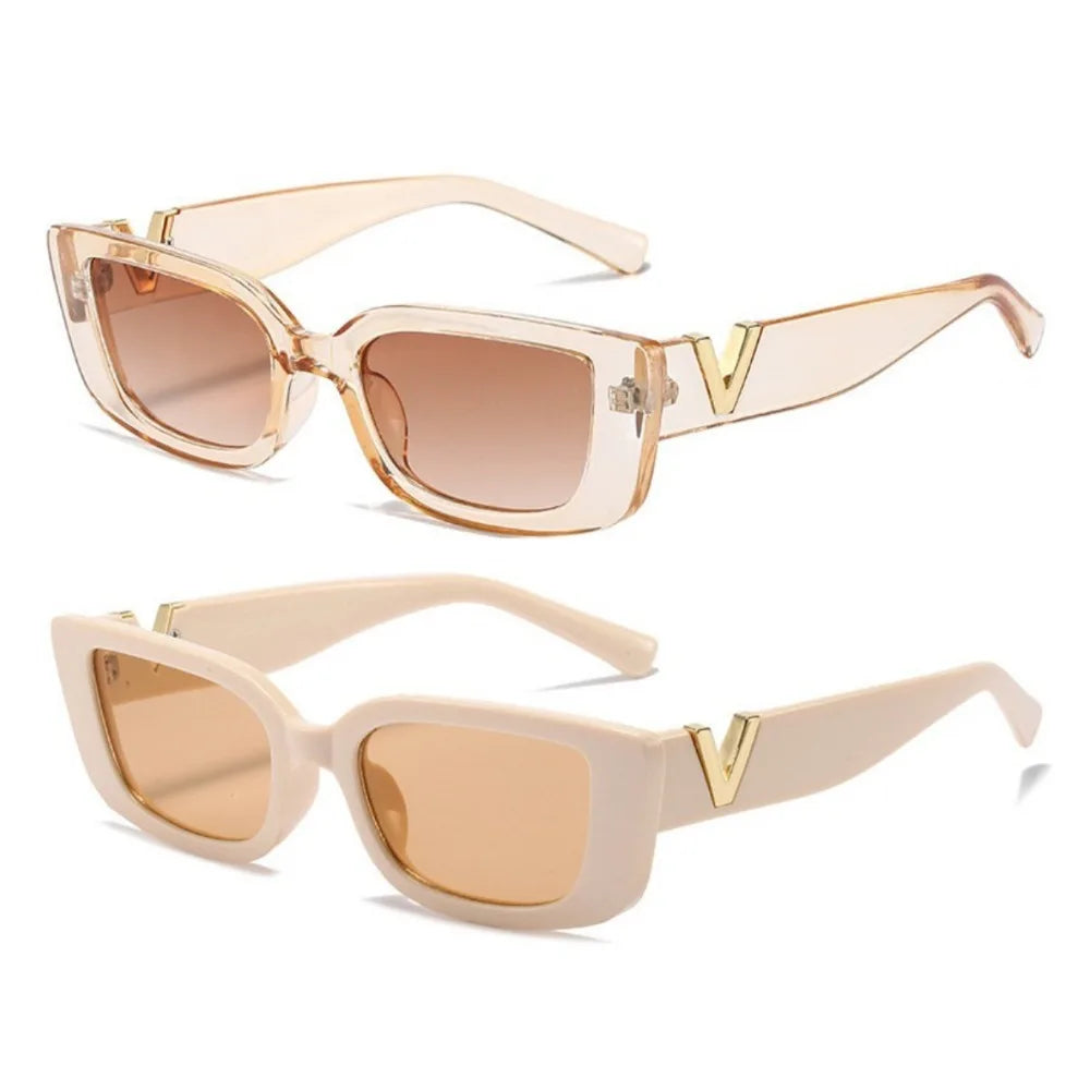 Retro Rectangle Sunglasses Unisex with V-Shaped Foots