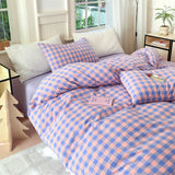 Colorful Cotton Plaid Duvet Cover Set, 3 Pcs