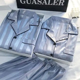 Plus Size Satin Striped Lounge Set for Women