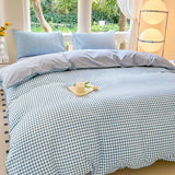 Black White Small Checks Printed Bed Set - 4 Pcs