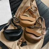 Women Vintage Solid Color Flap Saddle Bag Crossbody