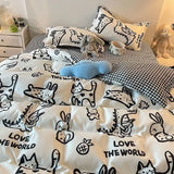Korean Style Blue Letter Bedding Set for All Sizes 4 pcs