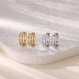 Gold Geometric Pave Zirconia Round Hoop Earrings