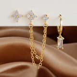 3PCS Stylish Stainless Steel Birthstone Earrings Set