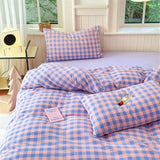 Colorful Cotton Plaid Duvet Cover Set, 3 Pcs