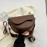 Women Vintage Solid Color Flap Saddle Bag Crossbody