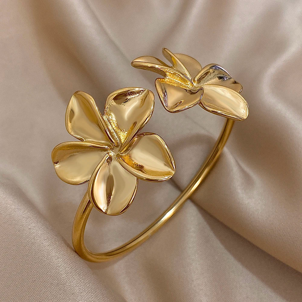 Greatera Waterproof Gold Flower Cuff Bracelet for Women