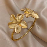 Greatera Waterproof Gold Flower Cuff Bracelet for Women