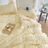 Kawaii INS Girl Blue Bedding Set with Ruffles 4 pcs