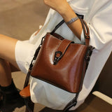 Real Oil Wax Leather Women's Bucket Bag - Large Capacity  Clean Vanilla Store