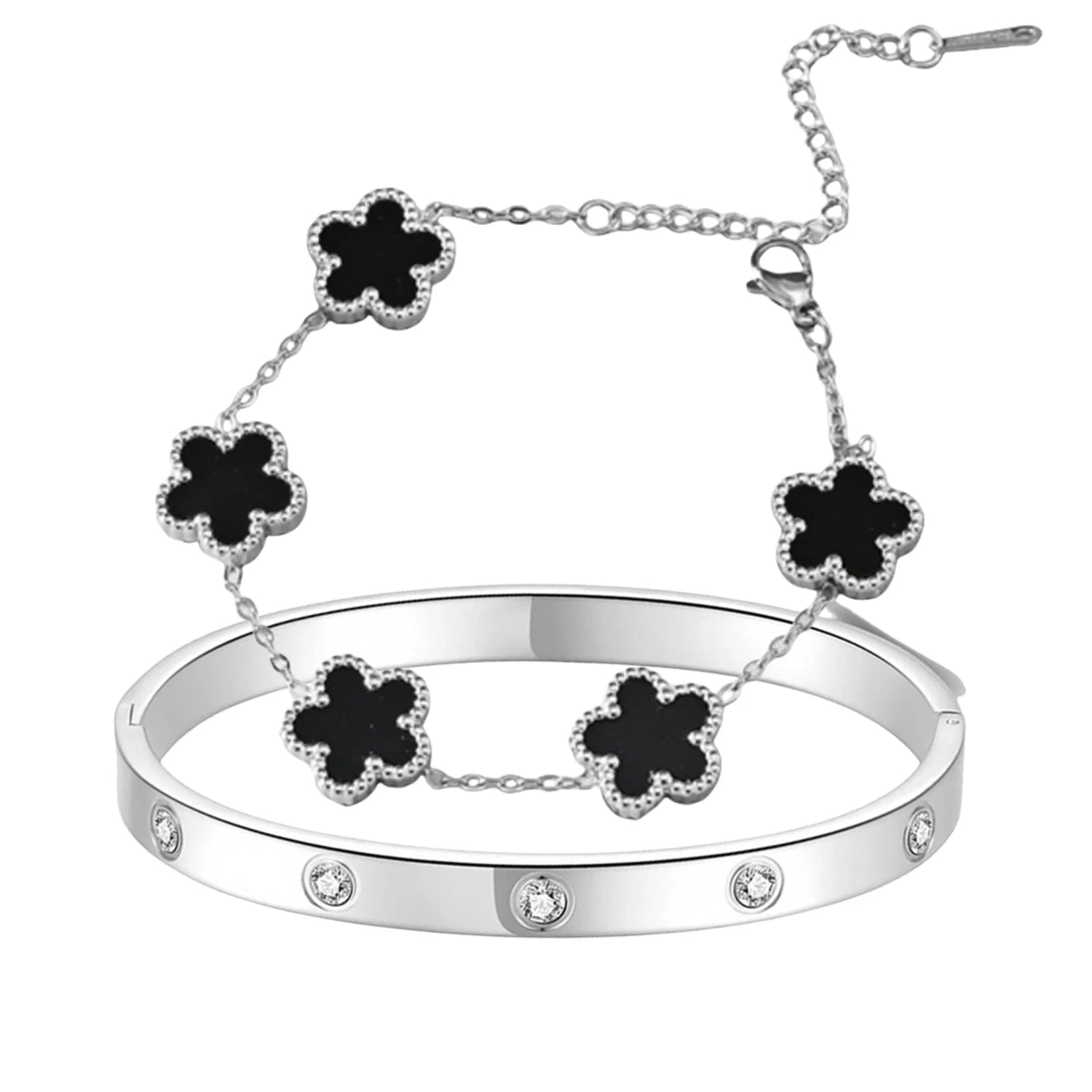 2pcs Sparkle Stainless Steel Bracelets for Women