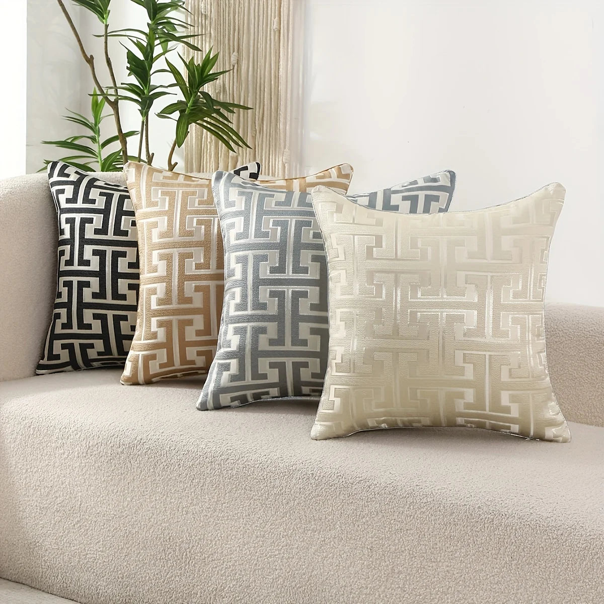 Modern Geometric Jacquard Pillow Cover with Zipper