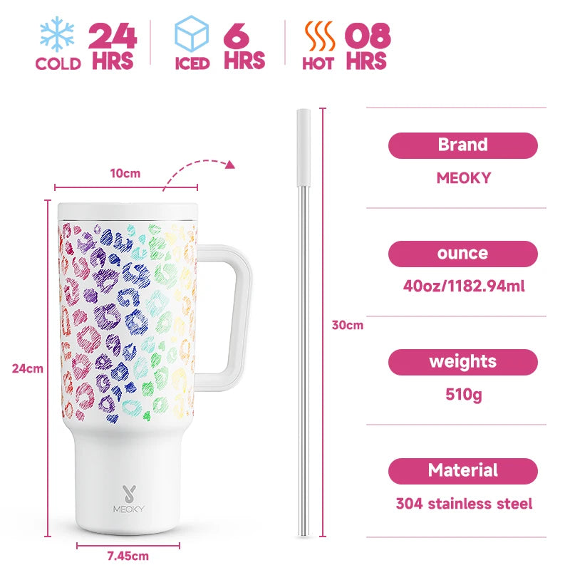Meoky 40oz Tumbler with Straw, Insulated Car Mug