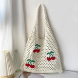 Cute Strawberry Cherry Crochet Tote Bag for Women