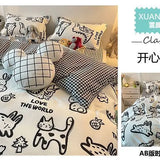 Korean Style Blue Letter Bedding Set for All Sizes 4 pcs