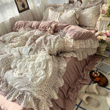 Korean Princess Floral Ruffles Bedding Set, 4 Pcs