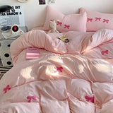 Cute Pink Bows Duvet Cover Set for Girls, 3pcs
