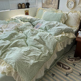 Pink Korean Princess Lace Ruffles Bedding Set 4 Pcs