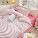 Soft Pink Stripe Queen Duvet Cover Set, 4pcs