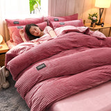 Ultra Soft Velvet Corduroy Duvet Cover Set 3pcs