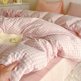 Pink Solid Bedding Set With Duvet Cover & Pillowcases 4 pcs
