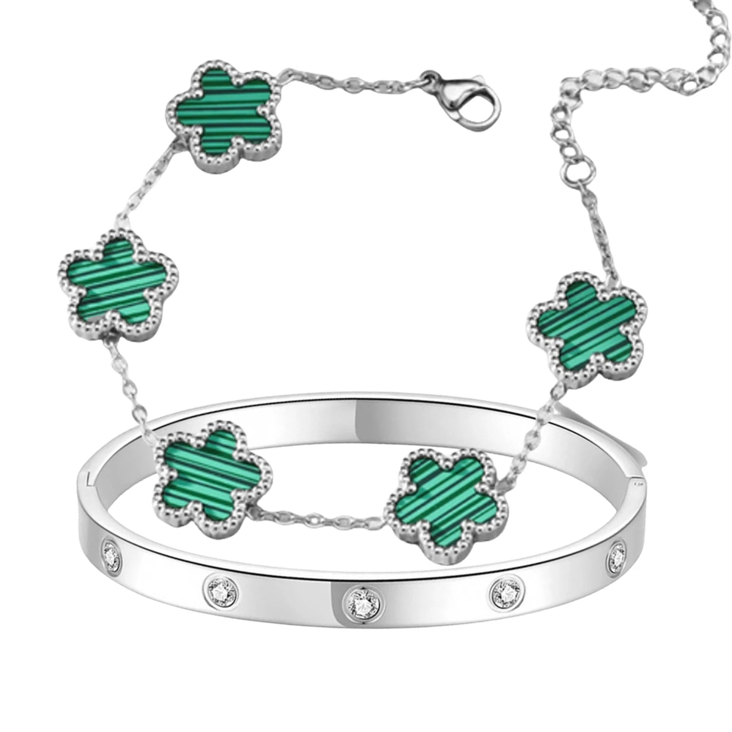 2pcs Sparkle Stainless Steel Bracelets for Women