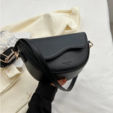 Women Vintage Solid Color Flap Saddle Bag Crossbody