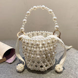 Pearl Handle Mini Bucket Bag for Women 2023