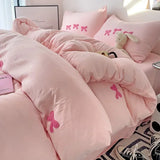 Cute Pink Bows Duvet Cover Set for Girls, 3pcs