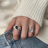 VENTFILLE 925 Sterling Silver Water Droplets Cross Ring