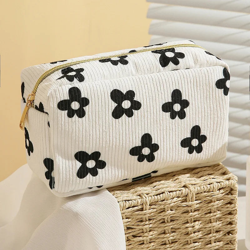 Ladies Corduroy Octagon Cosmetic Bag for Travel