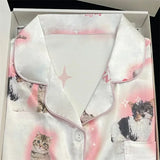 Kawaii Youth Girl's Cute Cat Satin PJs Set  Clean Vanilla Store