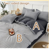 Black White Small Checks Printed Bed Set - 4 Pcs