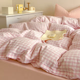 Simple Pink Stripe Bedding Set with Pillowcases 3pcs