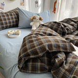 Bedding Set Ins Ambiance Blue Coffee Grid, 4-Piece Set