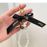 Imitation Pearl Bowknot Keychain Bag Charm Jewelry