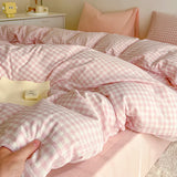 Simple Pink Stripe Bedding Set with Pillowcases 3pcs