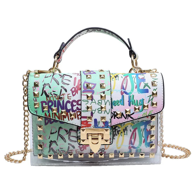 Women Studded Graffiti Crossbody Shoulder Bag 2023