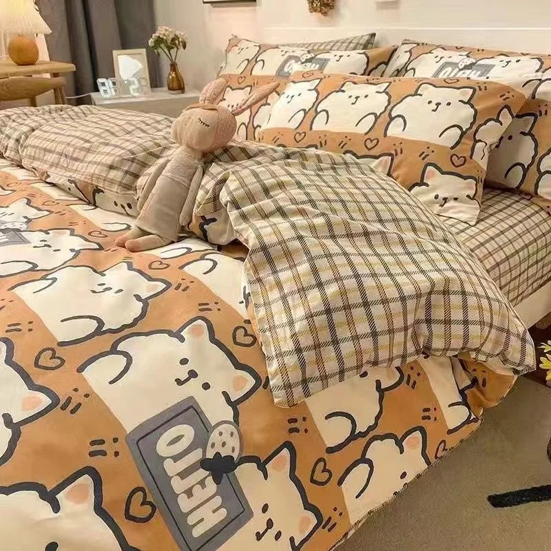 INS Gentle Pink Rose Bedding Set for Girls Women Kawaii 4 pcs