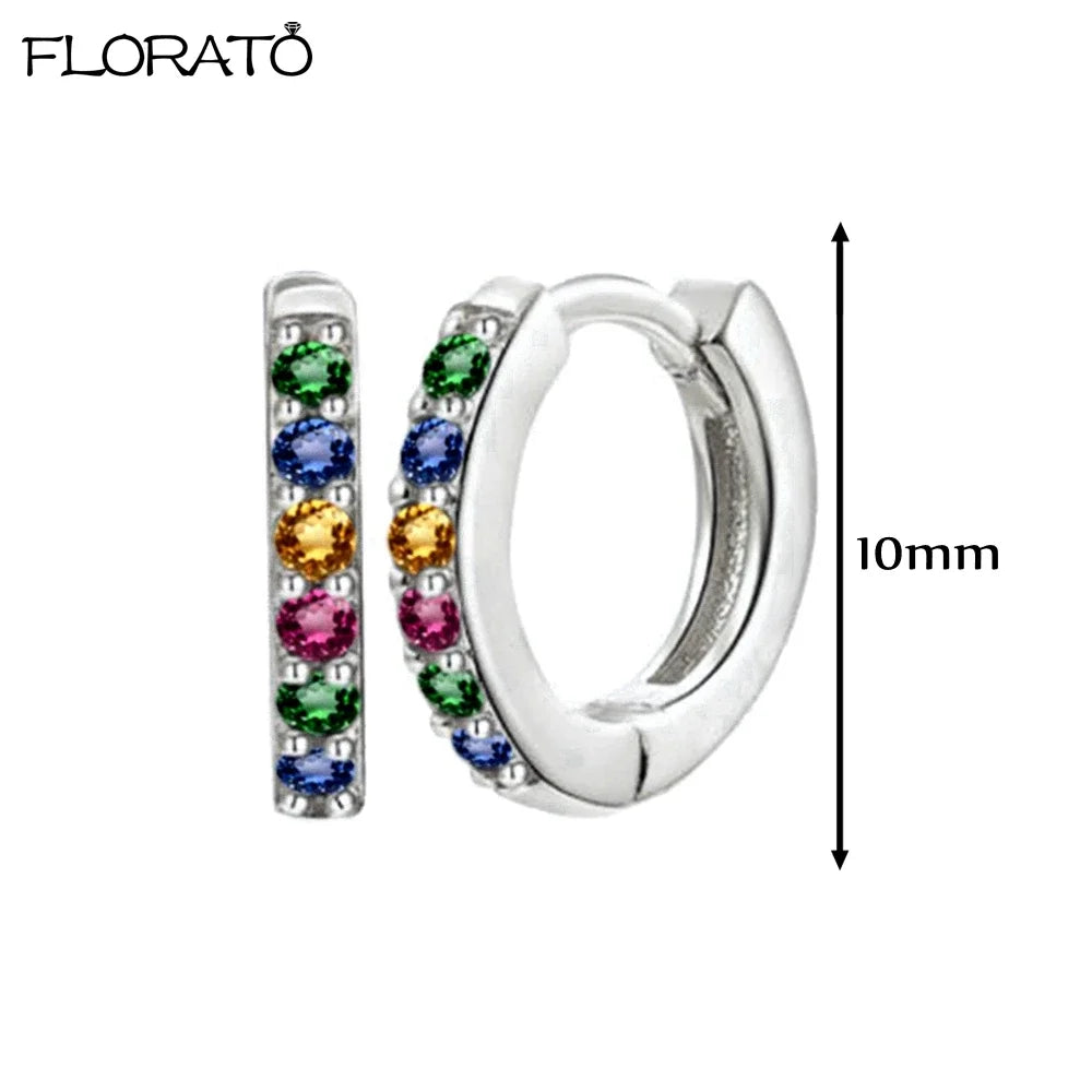 925 Silver Needle Crystal 9mm Small Hoop Earrings