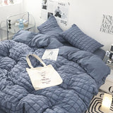 Kawaii INS Girl Blue Bedding Set with Ruffles 4 pcs