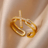 Fashion Gold Color Stainless Steel Ring with Crystal Zircon