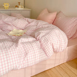 Simple Pink Stripe Bedding Set with Pillowcases 3pcs