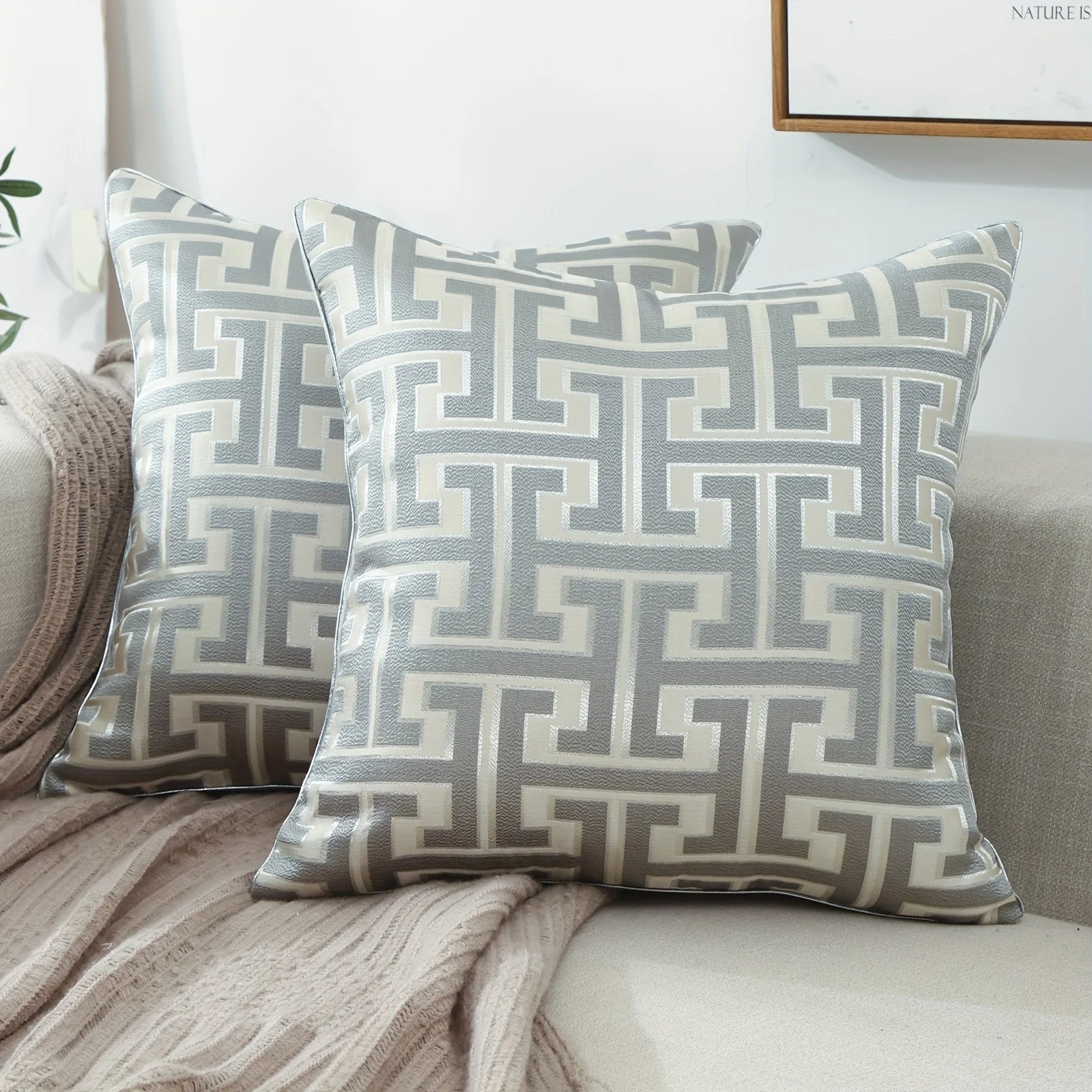 Modern Geometric Jacquard Pillow Cover with Zipper