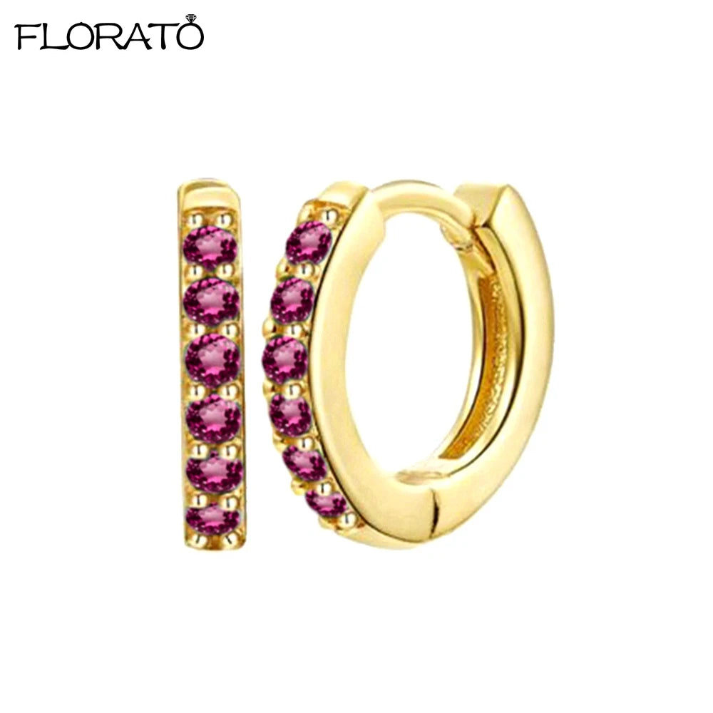 925 Silver Needle Crystal 9mm Small Hoop Earrings