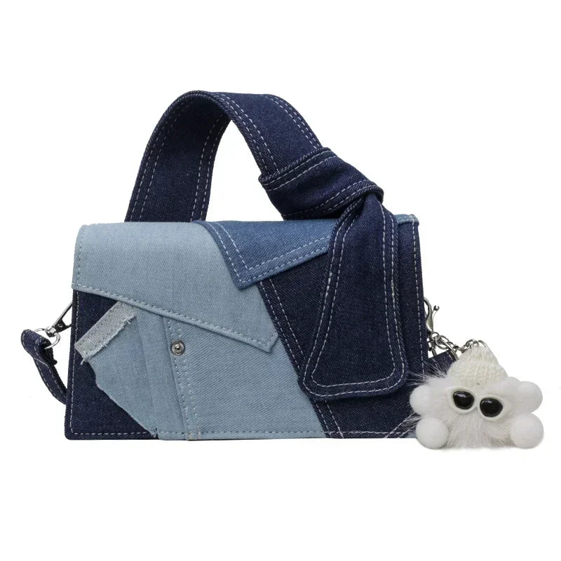 New Fashion Color Block Denim Square Shoulder Bag