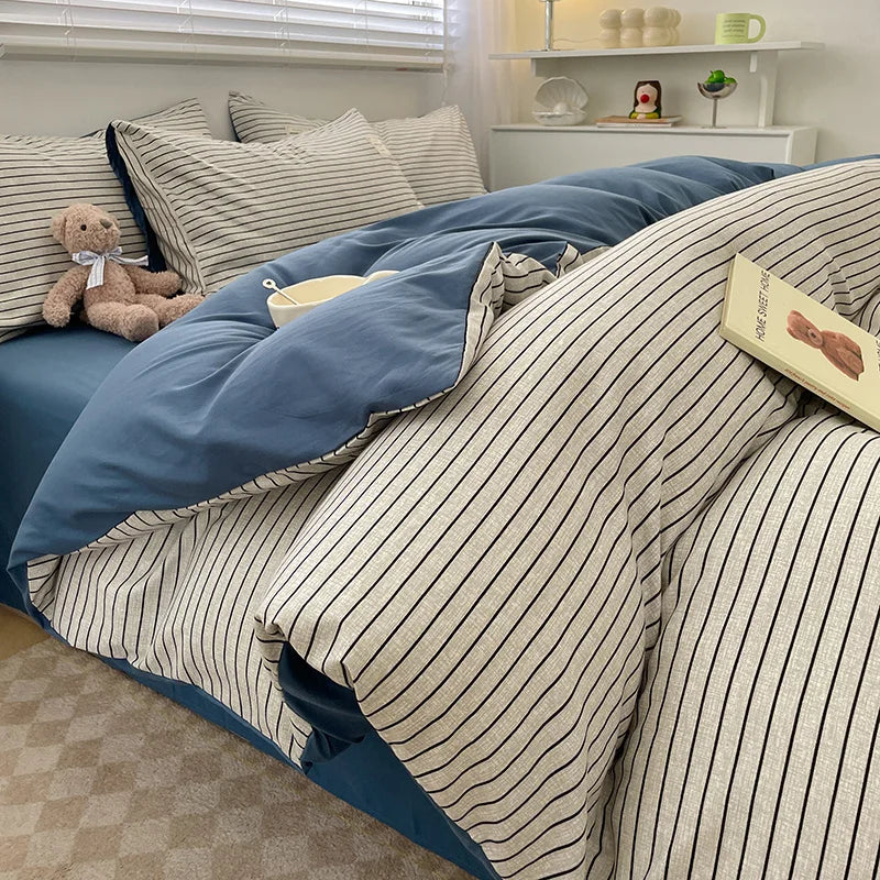 Nordic Plaid Wash Cotton Bedding Set, 4 Pcs
